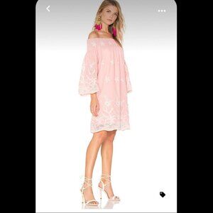 MISA Los Angeles // Angelica Pink Floral Embroidery Off-Shoulder Mini Dress S